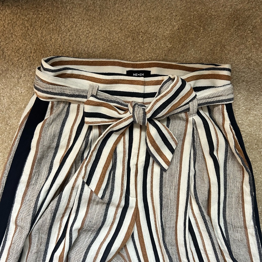 ME+EM Women's Striped Wide-Leg Trousers - Brown, Black, and Cream